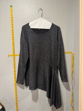 Alfani Metallic Shimmer Asymmetrical Tunic Top Medium Silver Black